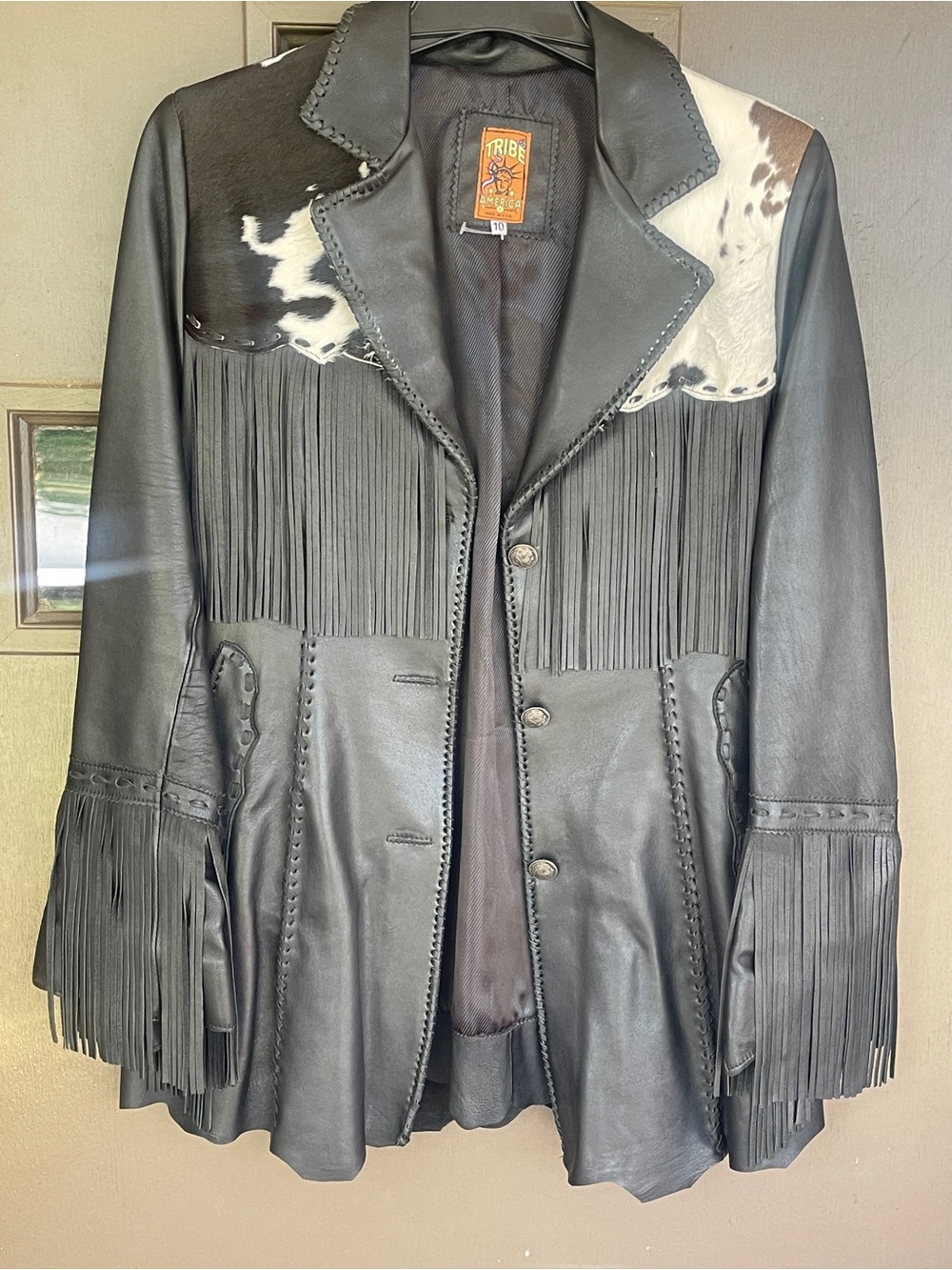 TRIBE Black Leather Fringe CTRIBE Black Leather Fringe Cowhide Jacket